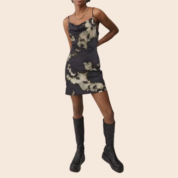 UO Mallory Bleached Navy Cowl Mini Dress Size Small - Picture 1 of 12